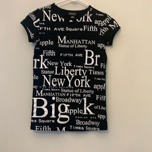 Jay Joshua, NY black short sleeve tee with New York white print jargon. Size S
